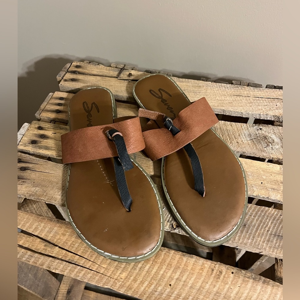 7 For All Mankind Brown and Black Sandals